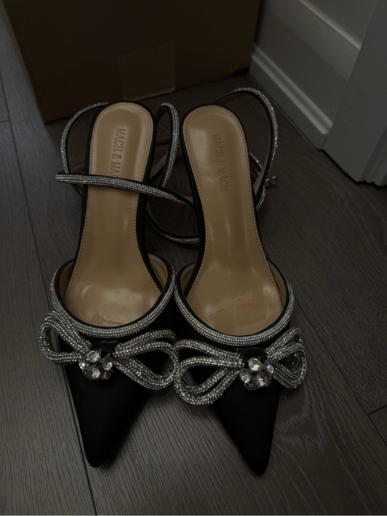 NA Shoes - Black Satin Pointed Crystal-Embellished Slingback Heels